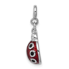 Sterling Silver Rhodium-plated Red and Black Enameled Lady bug Charm QC6268