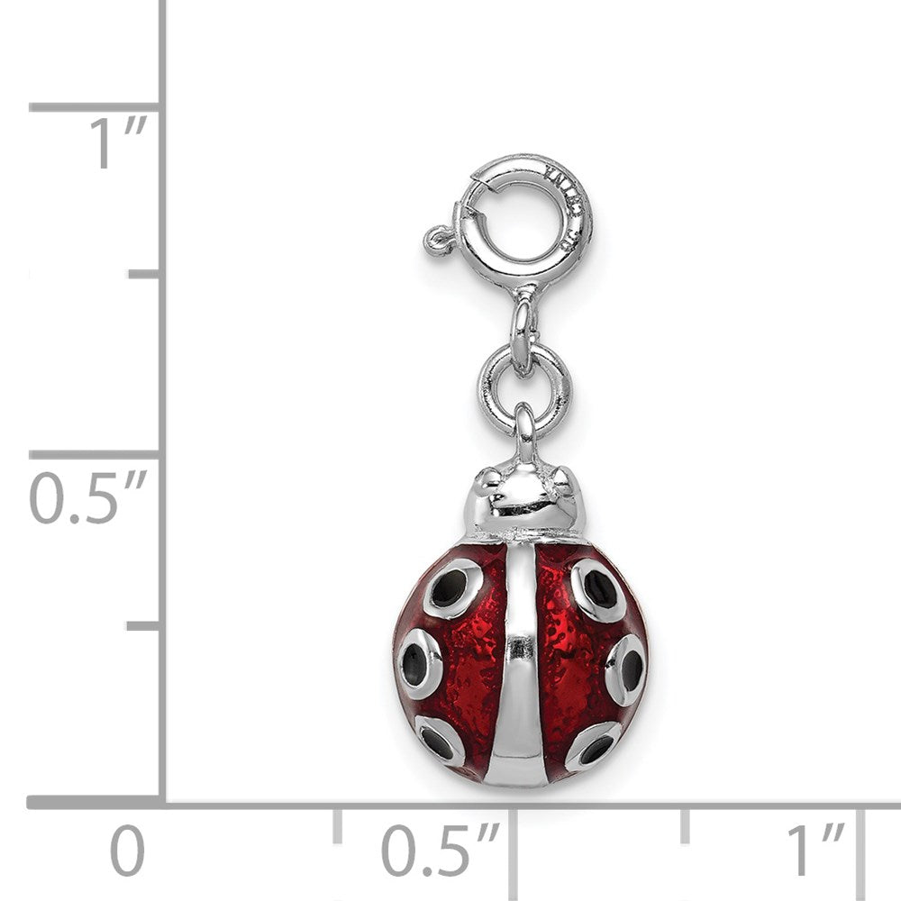Sterling Silver Rhodium-plated Red and Black Enameled Lady bug Charm QC6268