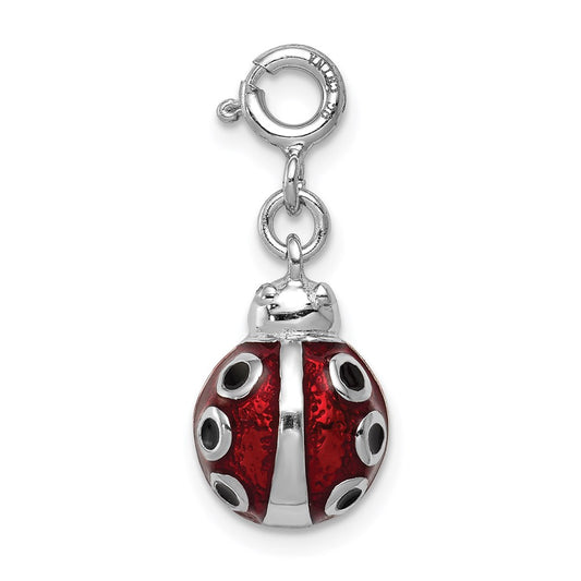 Sterling Silver Rhodium-plated Red and Black Enameled Lady bug Charm QC6268
