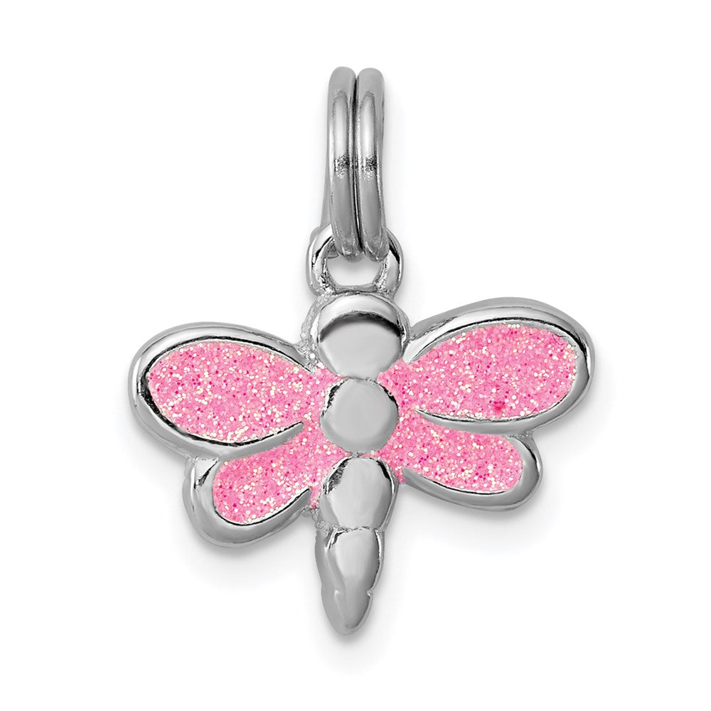 Sterling Silver Rhodium-platedGlitter Enamel Dragonfly Charm QC6270