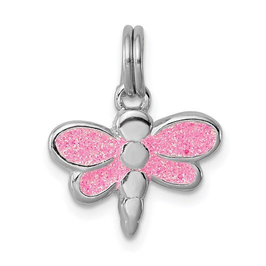 Sterling Silver Rhodium-platedGlitter Enamel Dragonfly Charm QC6270