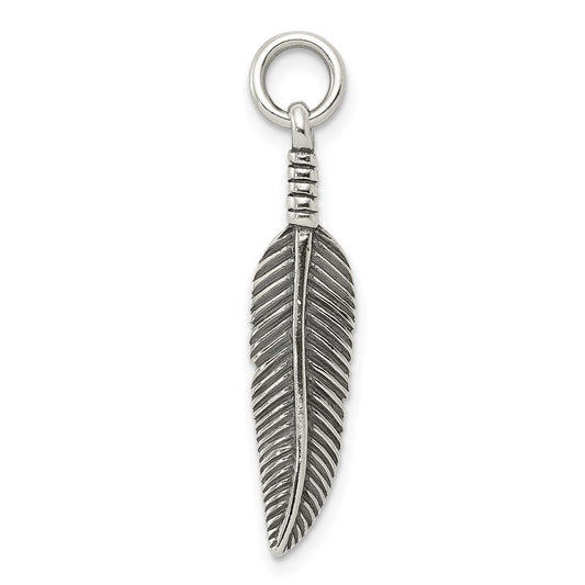 Sterling Silver Antiqued Feather Charm QC6371