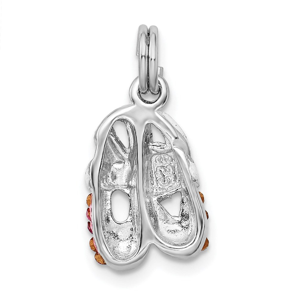 Sterling Silver Rhodium-plated Pink CZ Enamel Ballet Slipper Charm QC6474