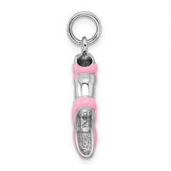 Sterling Silver Rhodium-platedPink Enamel Ballet Slipper Charm QC6475
