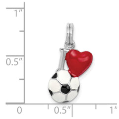 Sterling Silver Rhodium-platedEnamel I Heart Soccer Ball Charm QC6478