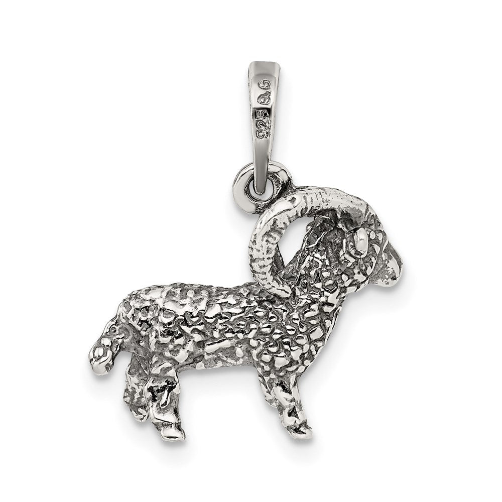Sterling Silver Antiqued Aries Zodiac Pendant QC6498