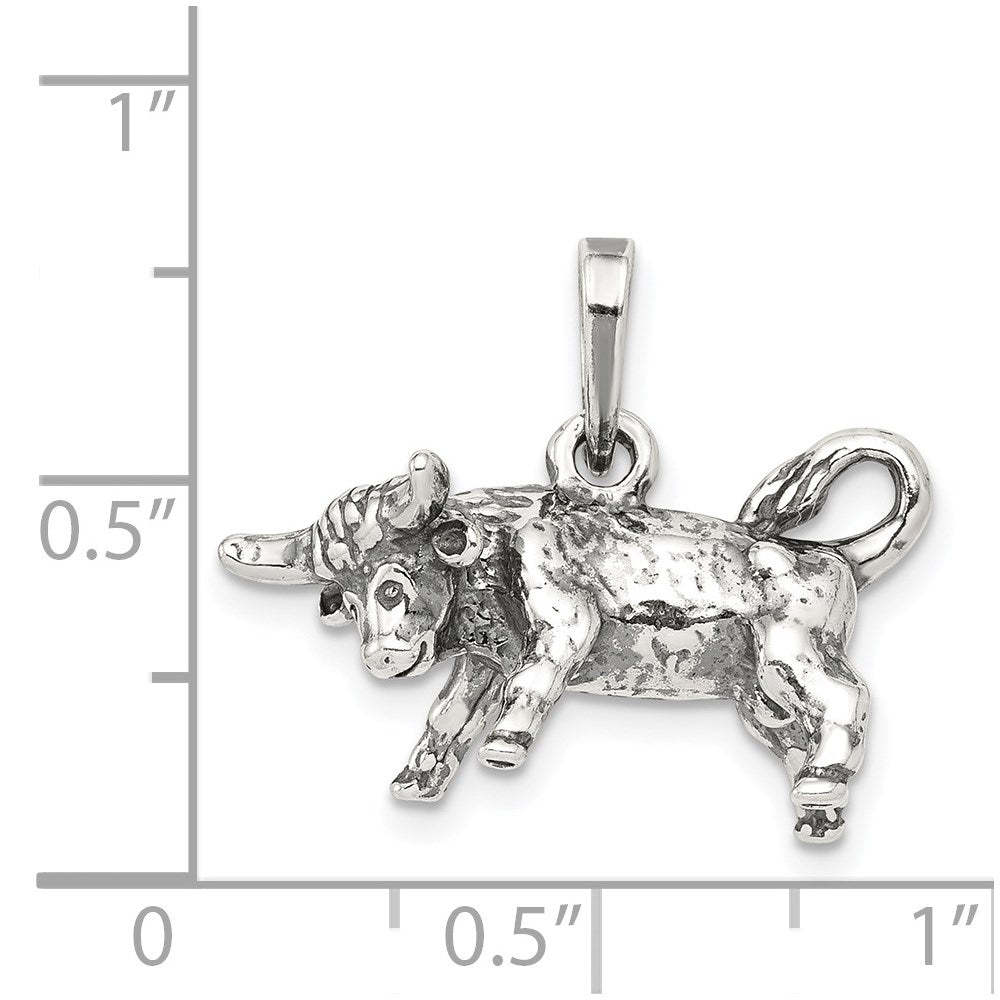 Sterling Silver Antiqued Taurus Zodiac Pendant QC6499