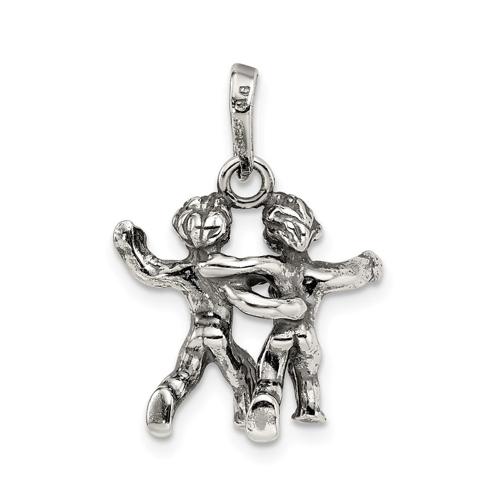 Sterling Silver Antiqued Gemini Zodiac Pendant QC6500