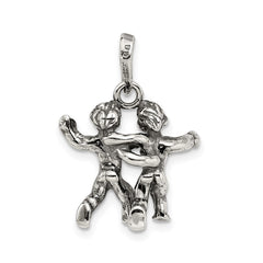 Sterling Silver Antiqued Gemini Zodiac Pendant QC6500