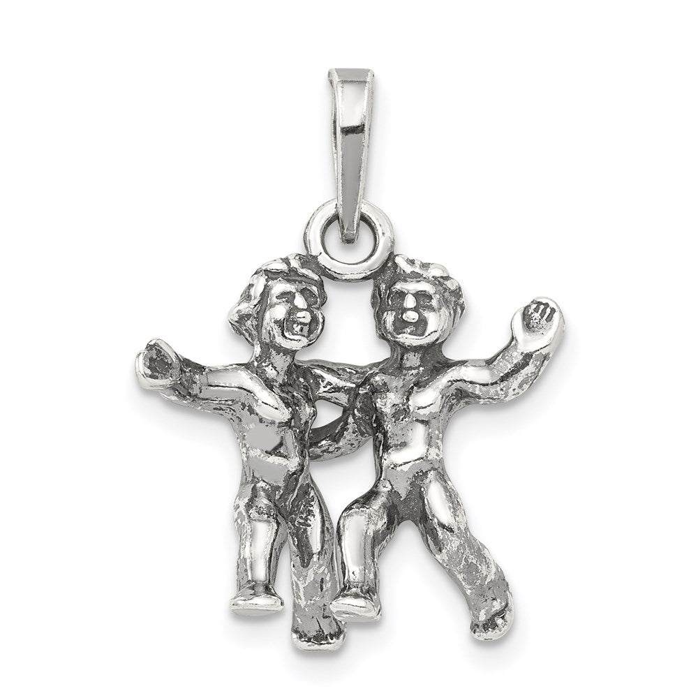 Sterling Silver Antiqued Gemini Zodiac Pendant QC6500