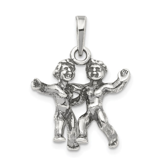 Sterling Silver Antiqued Gemini Zodiac Pendant QC6500