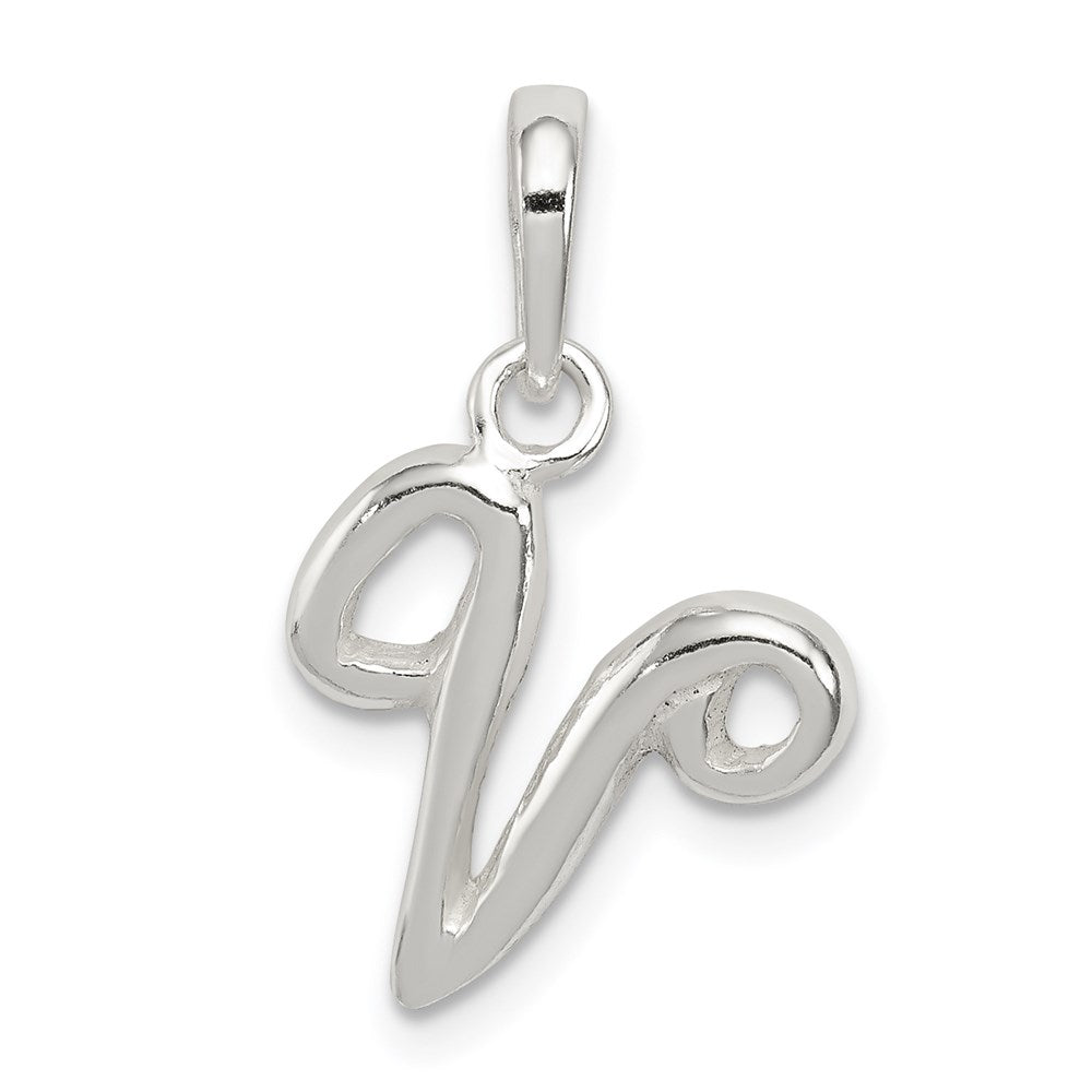 Sterling Silver Letter V Initial Pendant QC6512V