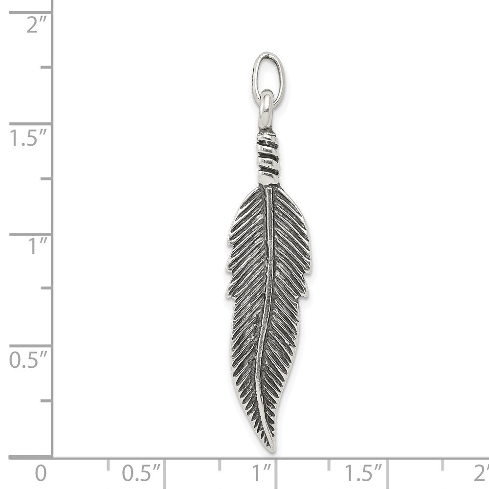 Sterling Silver Antiqued Feather Pendant QC6599