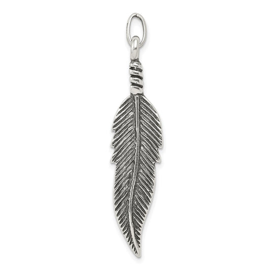 Sterling Silver Antiqued Feather Pendant QC6599