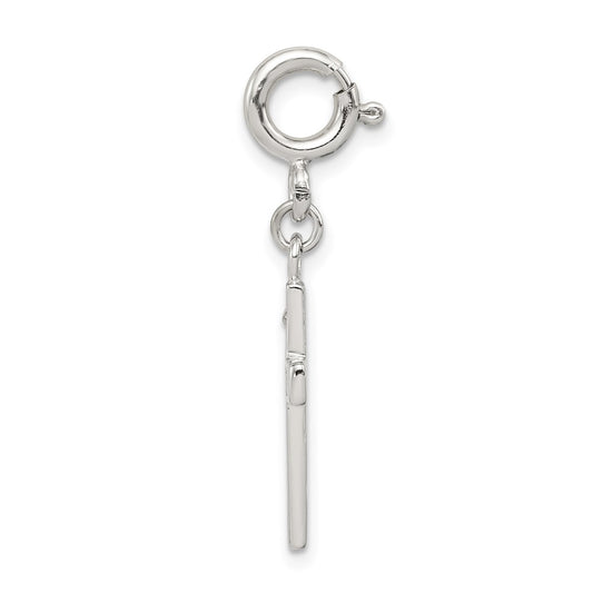 Sterling Silver Rhodium-plated CZ Faith Cross Clip-on Charm QC6645