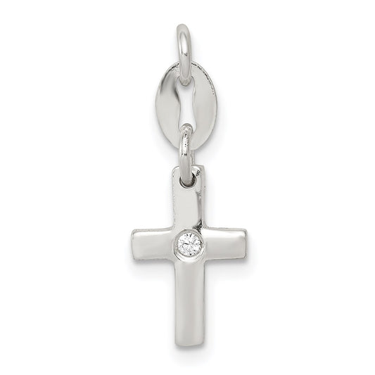 Sterling Silver & CZ Polished Cross Charm QC6647