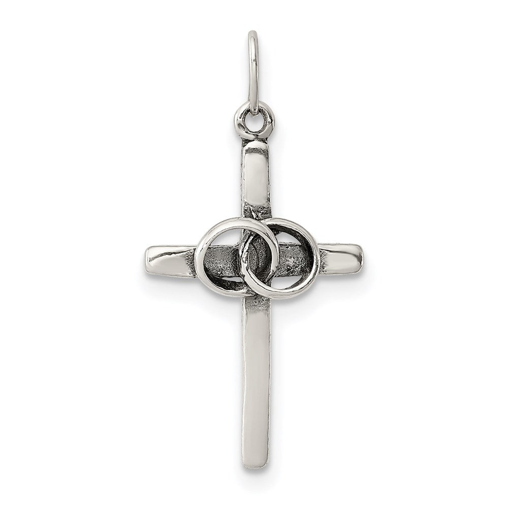 Sterling Silver Antiqued Wedding Cross Charm QC6673