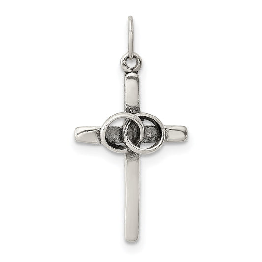 Sterling Silver Antiqued Wedding Cross Charm QC6673