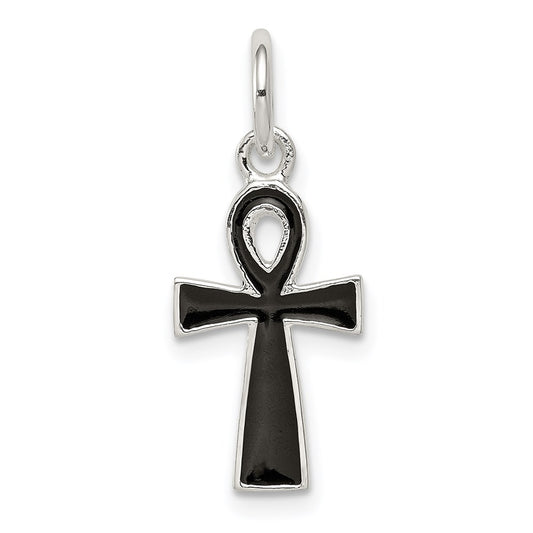 Sterling Silver Black Enamel Cross Pendant QC6674