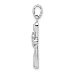 Sterling Silver Rhodium-plated White CZ Heart Cross Pendant QC6683