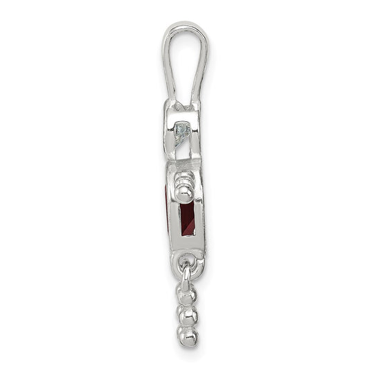 Sterling Silver Rhodium-plated CZ & July Glass Boy Pendant QC6713JUL