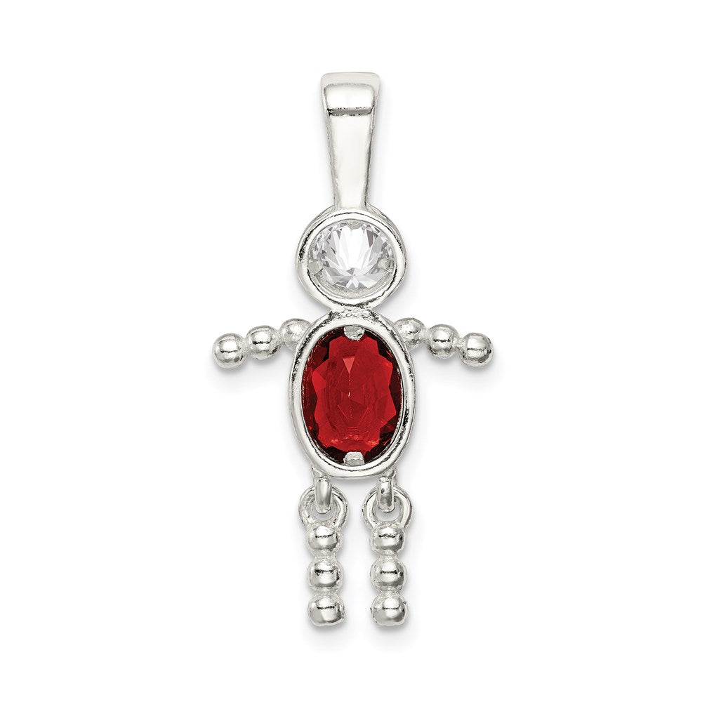 Sterling Silver Rhodium-plated CZ & July Glass Boy Pendant QC6713JUL