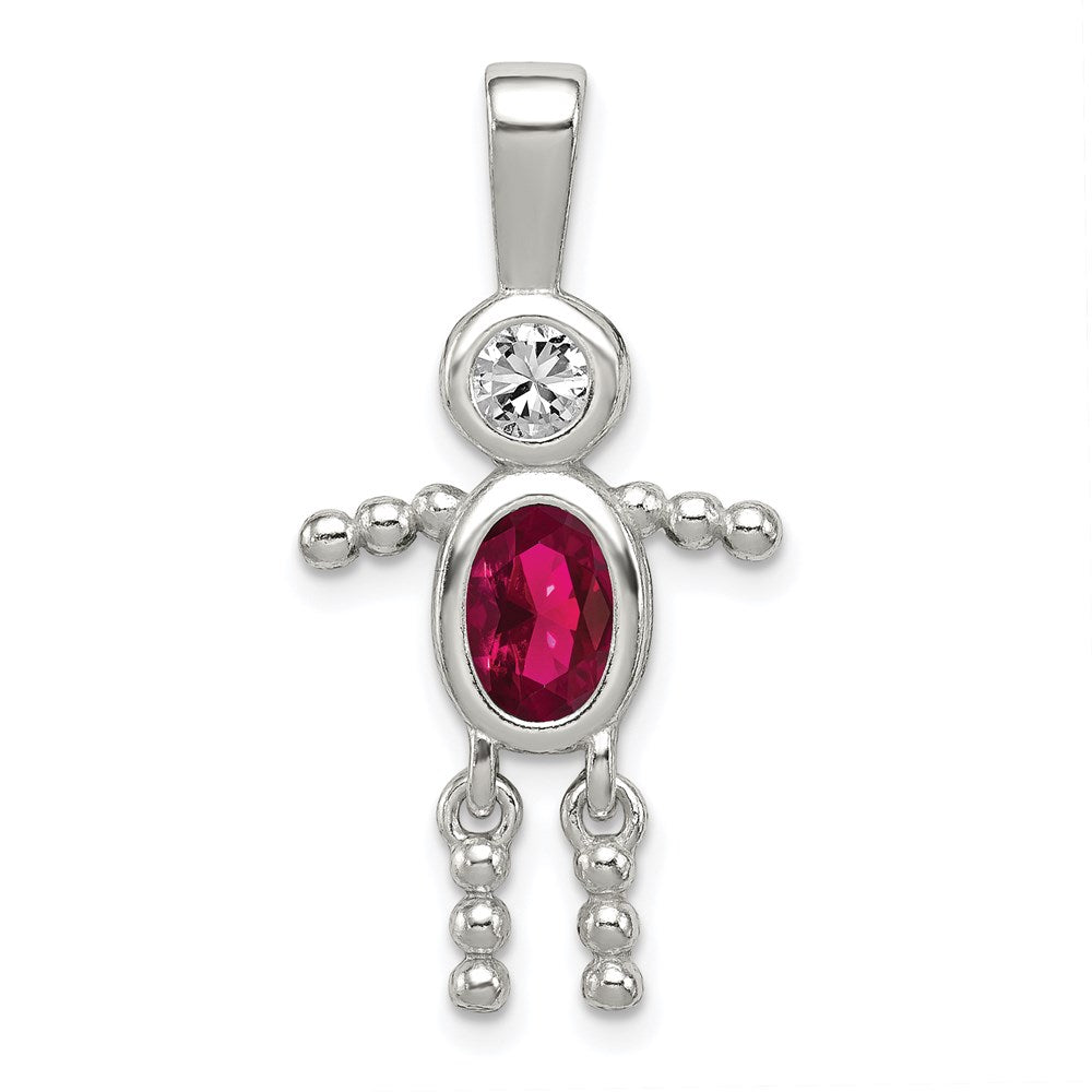 Sterling Silver Rhodium-plated CZ & July Glass Boy Pendant QC6713JUL