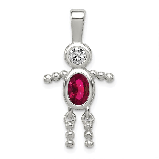 Sterling Silver Rhodium-plated CZ & July Glass Boy Pendant QC6713JUL