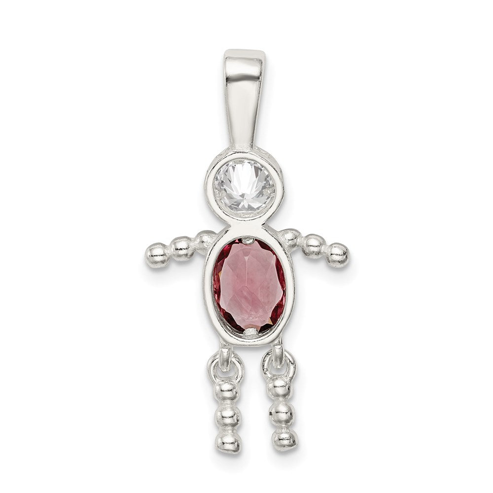 Sterling Silver Rhodium-plated CZ & June Glass Boy Pendant QC6713JUN