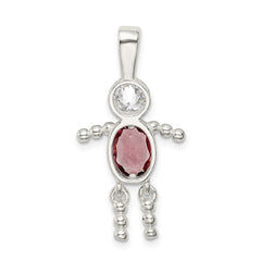 Sterling Silver Rhodium-plated CZ & June Glass Boy Pendant QC6713JUN