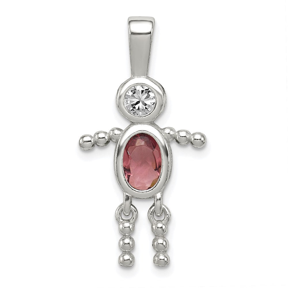 Sterling Silver Rhodium-plated CZ & June Glass Boy Pendant QC6713JUN