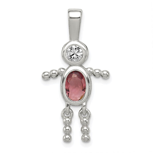 Sterling Silver Rhodium-plated CZ & June Glass Boy Pendant QC6713JUN