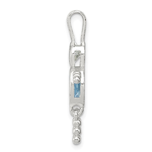 Sterling Silver Rhodium-plated CZ & March Glass Boy Pendant QC6713MAR