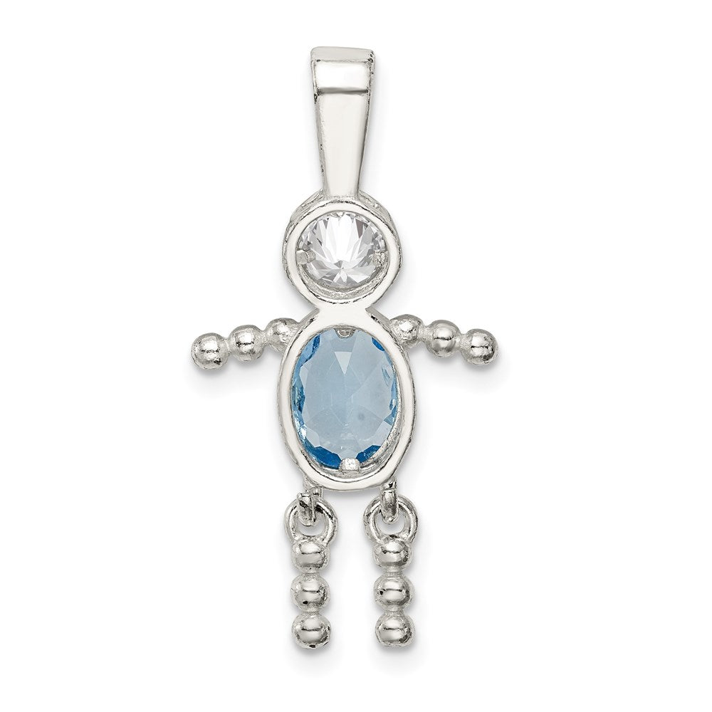 Sterling Silver Rhodium-plated CZ & March Glass Boy Pendant QC6713MAR