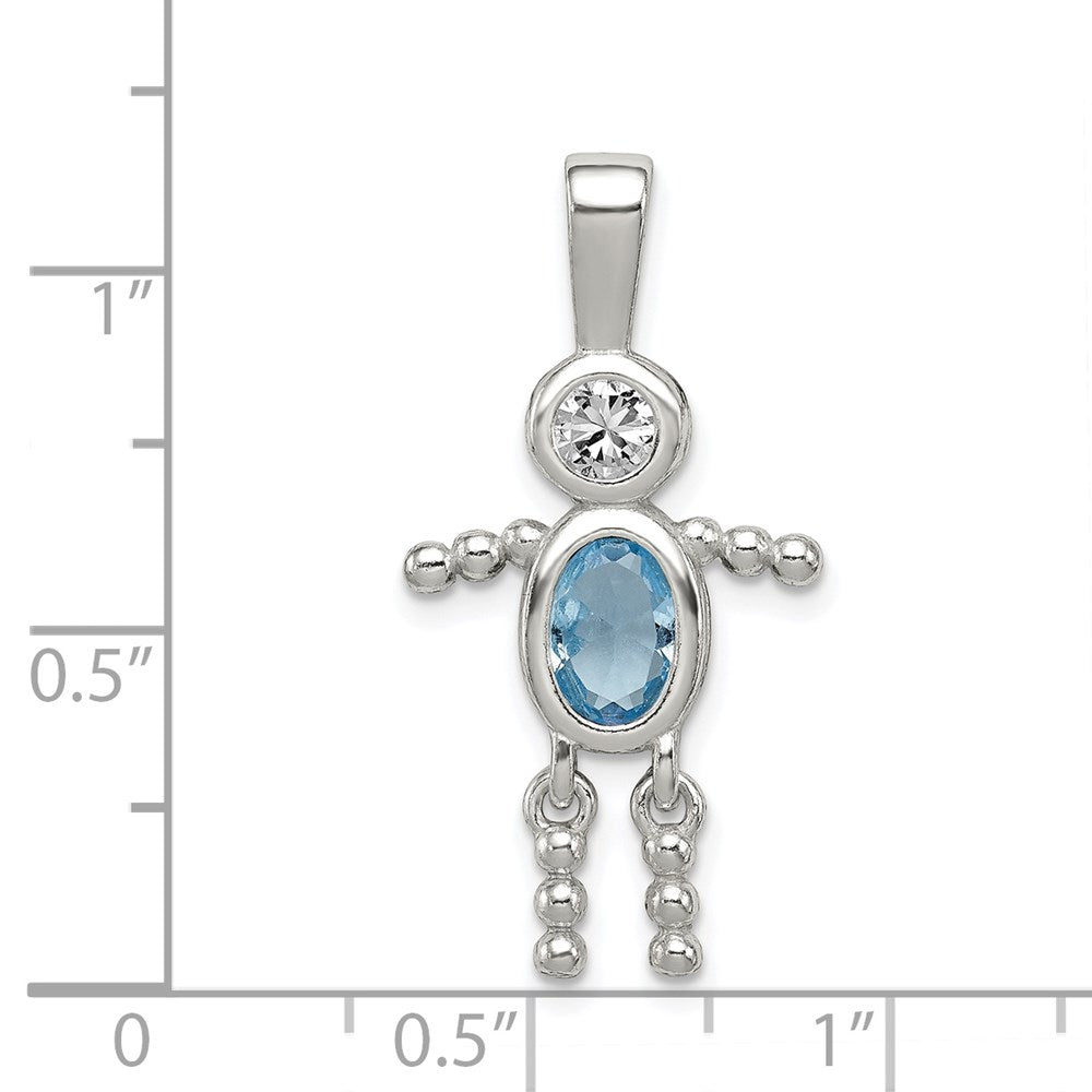 Sterling Silver Rhodium-plated CZ & March Glass Boy Pendant QC6713MAR