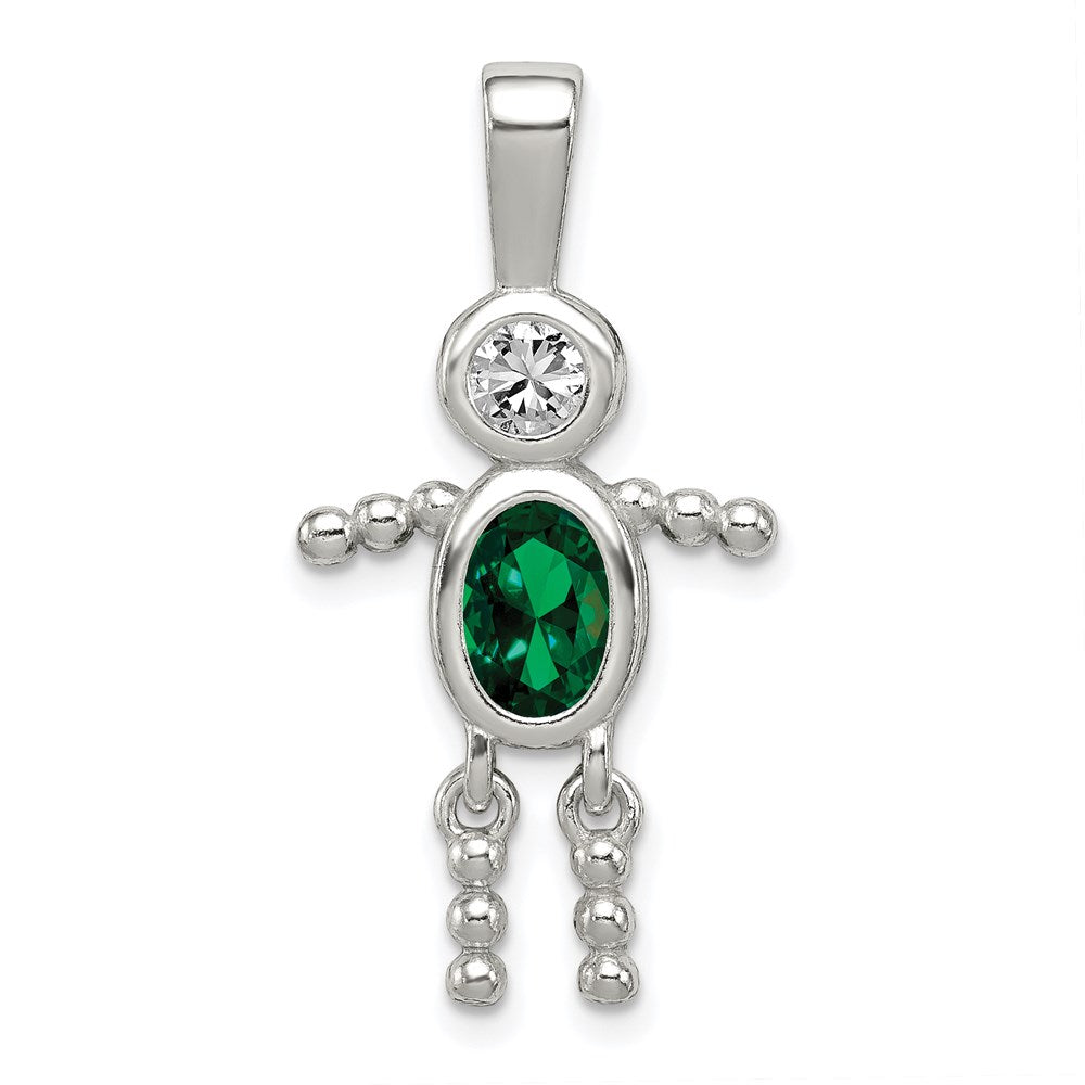 Sterling Silver Rhodium-plated CZ & May Glass Boy Pendant QC6713MAY