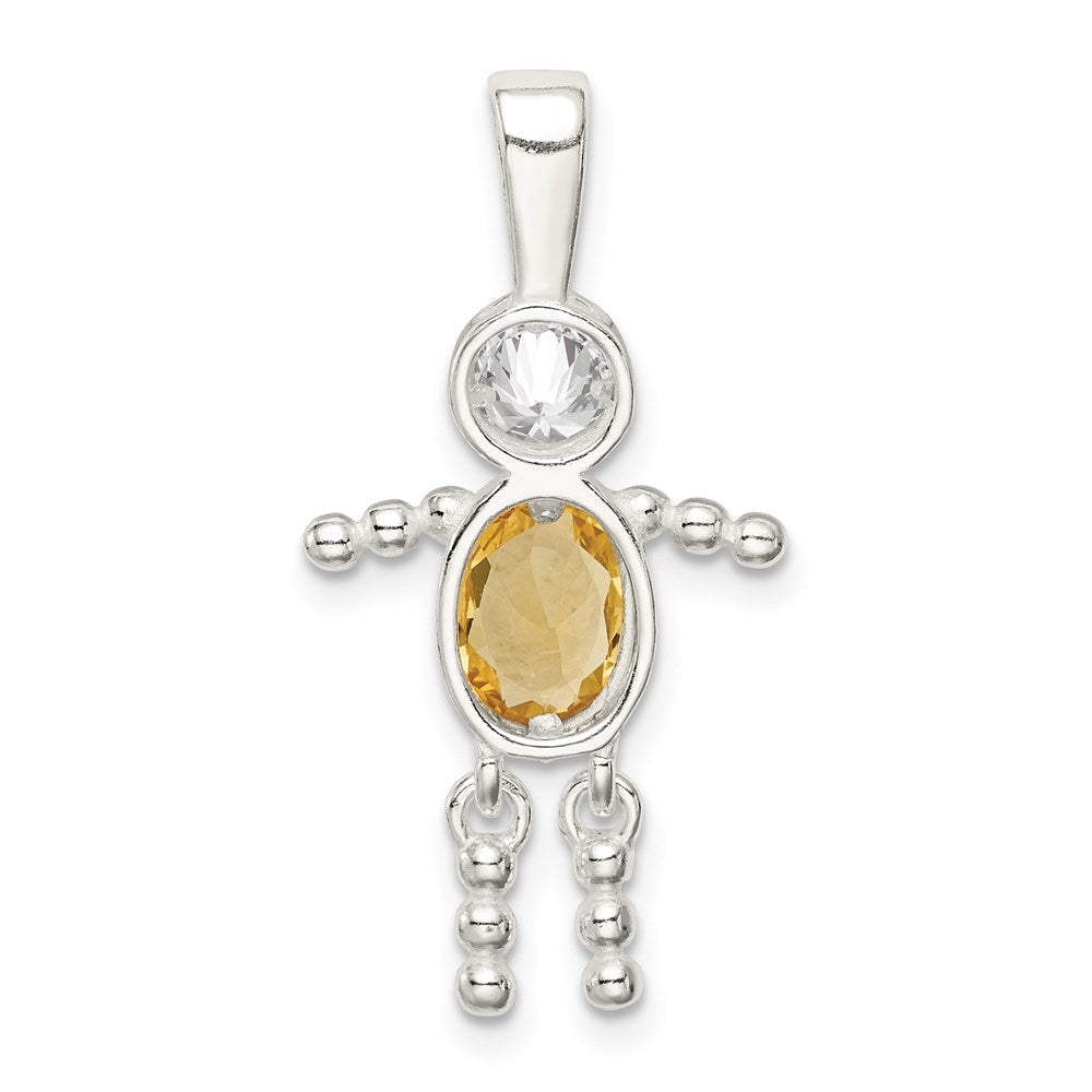 Sterling Silver Rhodium-plated CZ & November Glass Boy Pendant QC6713NOV