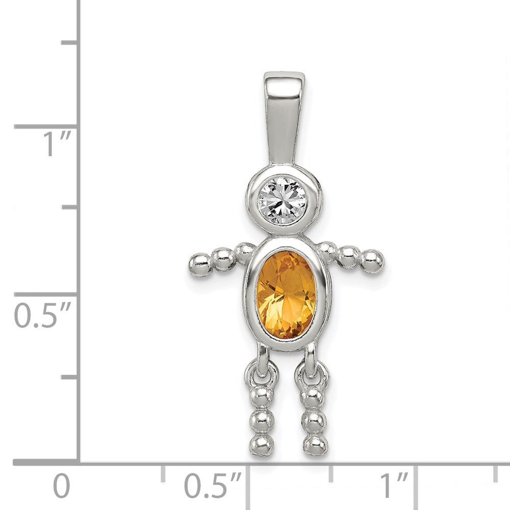Sterling Silver Rhodium-plated CZ & November Glass Boy Pendant QC6713NOV