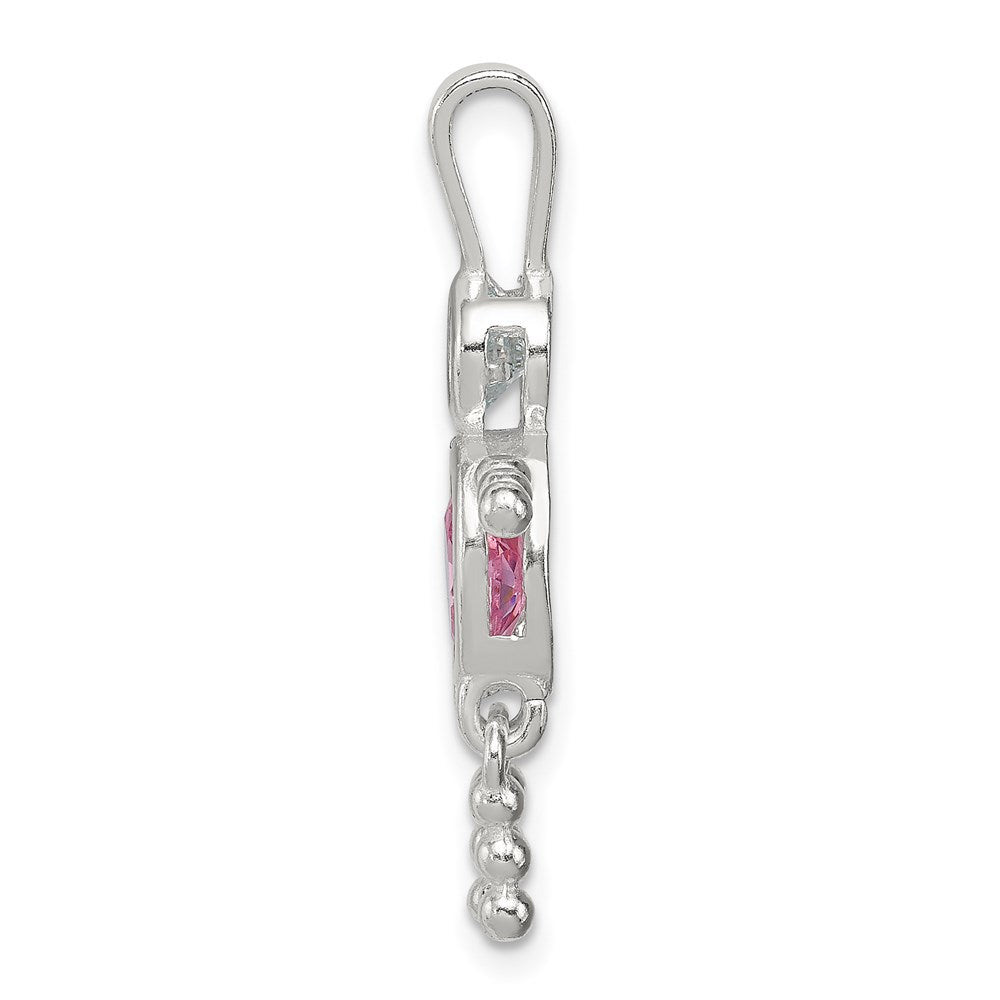 Sterling Silver Rhodium-plated CZ & October Pink CZ Boy Pendant QC6713OCT