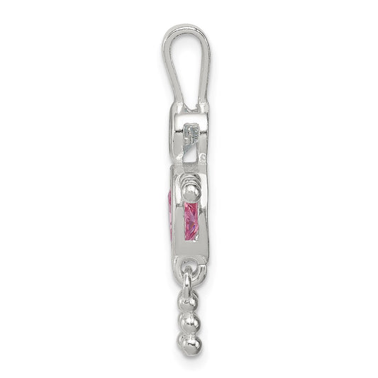 Sterling Silver Rhodium-plated CZ & October Pink CZ Boy Pendant QC6713OCT