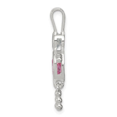 Sterling Silver Rhodium-plated CZ & October Pink CZ Boy Pendant QC6713OCT