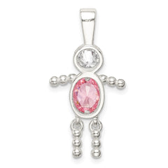 Sterling Silver Rhodium-plated CZ & October Pink CZ Boy Pendant QC6713OCT