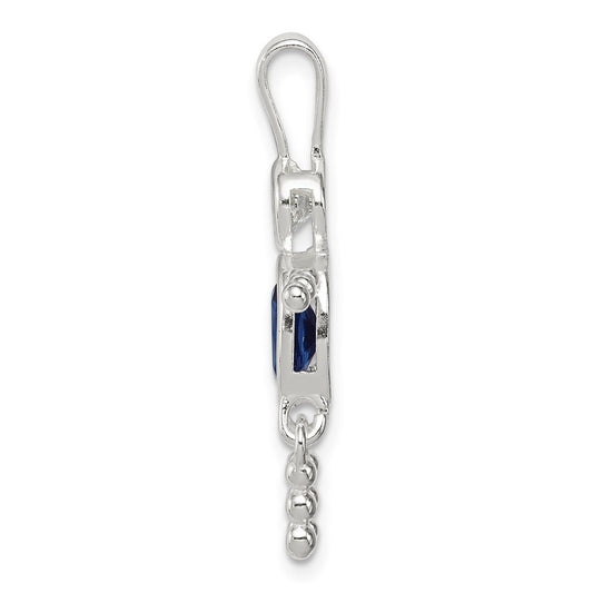 Sterling Silver Rhodium-plated CZ & September Glass Boy Pendant QC6713SEP
