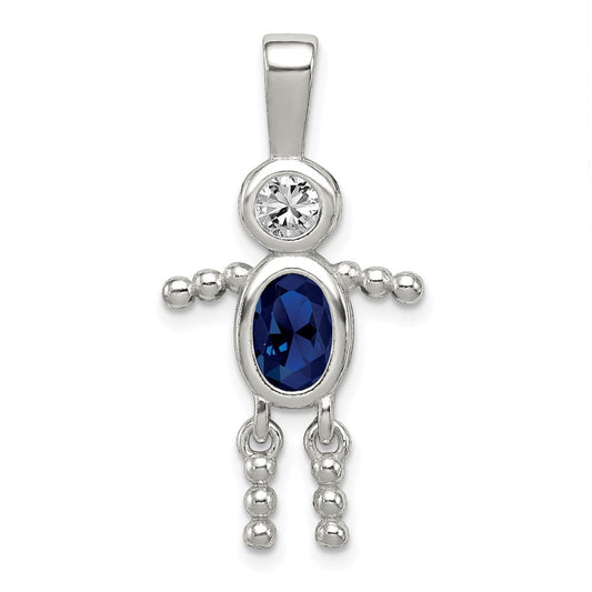 Sterling Silver Rhodium-plated CZ & September Glass Boy Pendant QC6713SEP