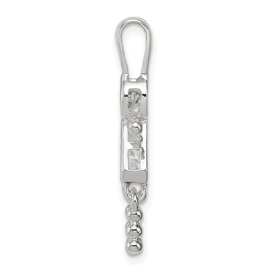 Sterling Silver Rhodium-plated CZ & April Glass Girl Pendant QC6714APR