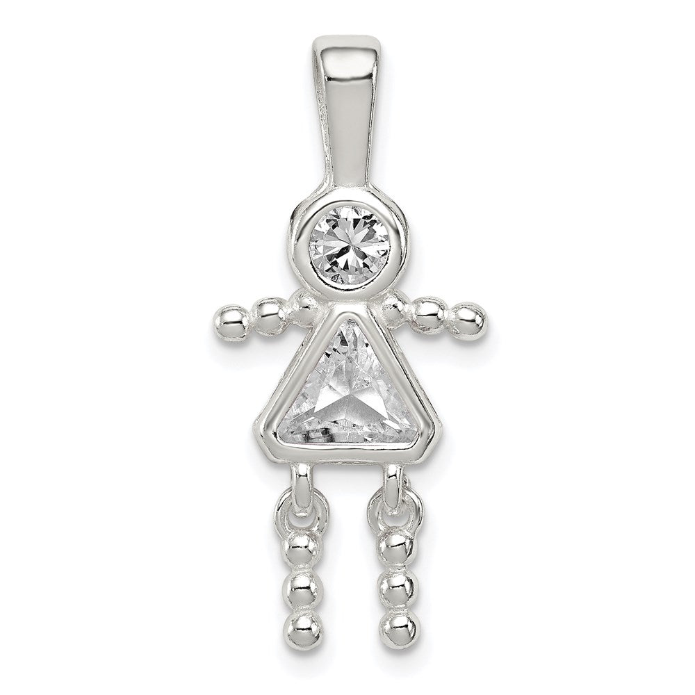 Sterling Silver Rhodium-plated CZ & April Glass Girl Pendant QC6714APR