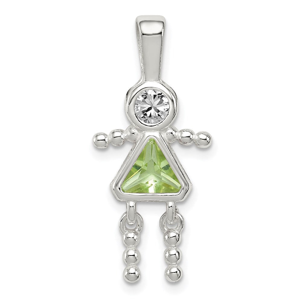 Sterling Silver Rhodium-plated CZ & August Glass Girl Pendant QC6714AUG