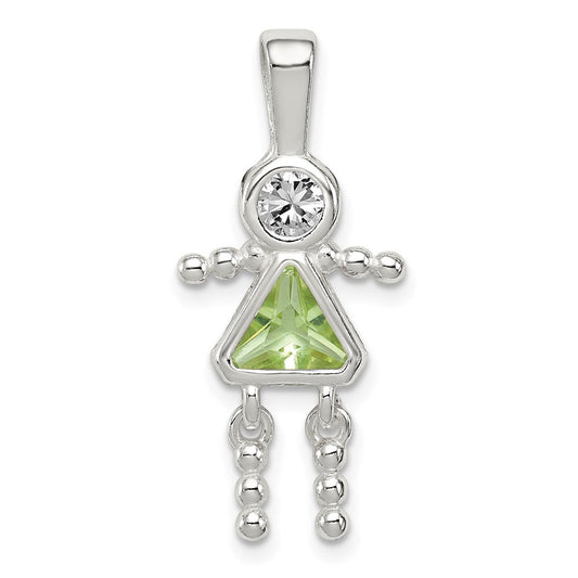 Sterling Silver Rhodium-plated CZ & August Glass Girl Pendant QC6714AUG