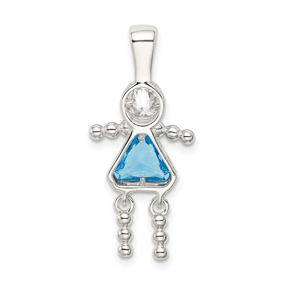 Sterling Silver Rhodium-plated CZ & December Glass Girl Pendant QC6714DEC