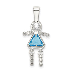 Sterling Silver Rhodium-plated CZ & December Glass Girl Pendant QC6714DEC